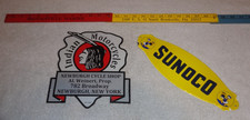 VINTAGE LOT 2 DIECUT PORCELAIN SUNOCO DONALD DUCK INDIAN MOTORCYCLE GAS OIL SIGN picture