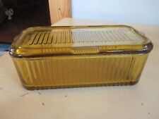 Vintage Amber Federal Glass Rectangular Refrigerator Jar Container picture