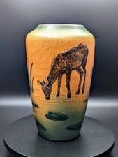 Antique Pottery Ipsen Vase 635 Deer Mallard Duck J. Resen Steenstrup 1909 8.25