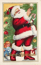 Embossed Merry Christmas Santa Claus Lights Candle Bright Colors C 48 Postcard picture