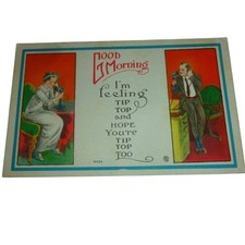 Vintage Good Morning Tip Top Telephone Postcard 1910s Divided Back Antique Art picture