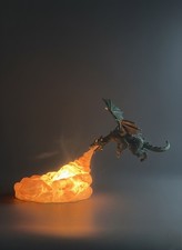 3D Printed Dragon Fire Lamp, Fantasy Gothic Night Light, Medieval DnD Decor picture