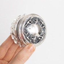 Antique Roger Wallace Sterling Vanity Jar Art Nouveau Repousse Carnations Floral picture
