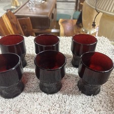6 Vintage Anchor Hocking 4 oz. Royal Ruby Red Windsor Juice Tumbler Glasses picture