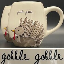 Rae Dunn 2017 'gobble gobble' 2pc Coffee Mug Set UNUSED Display Only China picture