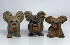 (3) Vtg Anri Italy Wood Carved Skye Terrier Scottie Yorkie Dogs Mini Figurines picture
