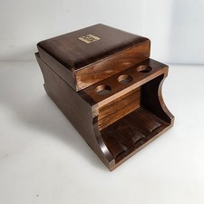 Vintage Decatur Industries Deco Walnut Wood 6 Pipe Holder Stand Humidor Box picture