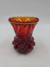 Vtg 60s Fenton Amberina Diamond Point Starburst Mini Vase 2½″ Ruffled UV React picture