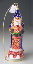 1996 Vintage Christopher Radko Santa w/ Chimney & Toys Christmas Glass Ornament picture