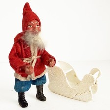 Antique German Belsnickle Sitting Santa Sleigh 1920s Composition Felt Figure picture