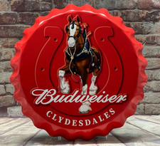 Budweiser Clydesdale Large Bottle Cap Aluminum Metal Sign for Man Cave or Garage picture