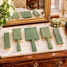 Art Deco Antique Shagreen Dresser Set 5-Piece Vanity Grooming Brush Set  picture