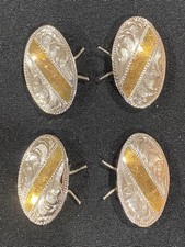 VTG Hand Crafted Silver Plated Gold Brass tone Conchos Qty4 picture