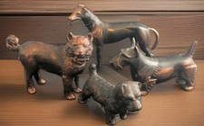 4 Dog Statues Bronze Gilded Cast Metal Dog Paperweights Antique Dog Lovers Lot picture