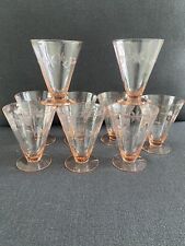 Vintage Pink Depression Glass Etched Parfait Glasses (Set Of 9) picture