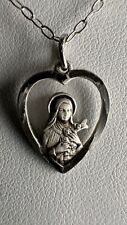 St Therese Necklace Heart Sterling Silver 925 Tested Pendant Chapel Dainty 19” picture