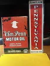 2-WILLIAM PENN/SINCLAIR MOTOR OIL SIGNS 8x12+4x16” NIP FOR MANCAVE-SHOP-GARAGE picture