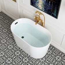 HOROW 47'' Acrylic Freestanding Bathtubs Oval Shaped Soaking Tub with Side Drain picture