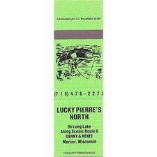 Lucky Pierre's North On Long Lake Mercer WI Vintage Matchbook Cover SMB69-5-A1 picture