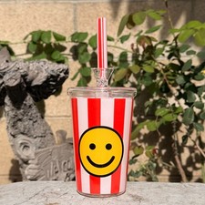 4.5'' Smile  Cup with Straw Shape Glass Bong 💗 Water Pipe Hookahs in 14mm Bowl picture