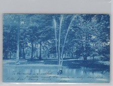 Kane PA 1907 Evergreen Park Man on Bench Fountain RPPC Cyanotype Postcard picture