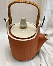 VINTAGE JAPAN TERRA COTTA TEAPOT WITH STRAW HANDLE picture