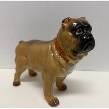 Vtg Porcelain Bull Mastiff Bull Dog Figurine Standing Dog Red Collar N 101 54 9
