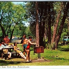 c1960s Erie, PA Presque Isle State Park Camping Crowd Cute Girl Grilling 4x6 M2 picture
