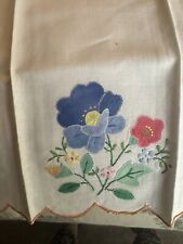 2 Vintage Cotton Flower Applique White Pillow Case Covers  & 2 Tea Towels picture