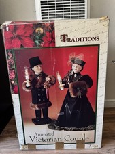 Traditions Animated Lighted Victorian Couple Christmas 1996  27” Missing bulbs   picture