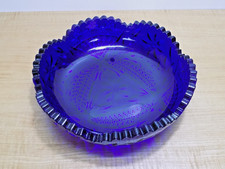 Dark Cobalt Blue Glass Floral & Leaf Pattern 8