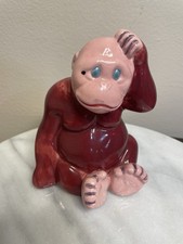 VTG Bernard Moore Style Flambe Pink Red Ceramic Monkey Ape Art Pottery Figurine picture