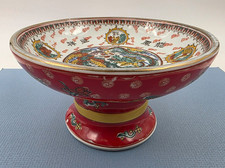 Chinese Enamel Glazed Dragon Floral Motif Pedestal Footed Compote Dish~6.75x3.5