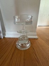 Vintage Clear Glass Ribbed Pedestal Compote or Candle Holder picture