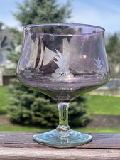 Vintage Amethyst Purple Gold Footed Brandy Cognac Snifter Champagne Glass Etched picture