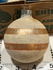 Vintage pre WWII Glass Mica gold Stripes BALL Christmas Ornament Franke picture