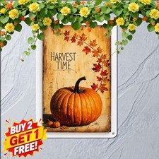 Autumn Welcome Porch Kitchen Sign Rustic Fall Pumpkin Season Metal Tin Plaque picture