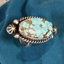 J. Dixon Native American Mine 8 Turquoise Adjustable  Ring Sterling Silver picture