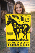 Wm. G. Hill's Orphan Boy Smoking Tobacco Embossed Metal Mercantile Store Sign picture