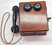 Antique Leich Electric Company Oak Wood Hand Crank Wall Mount Telephone picture