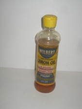 RARE-VINTAGE OLD HOUSEHOLD PRODUCT WILBERT LEMON OIL WOOD POLISH  ALMOST FULL picture