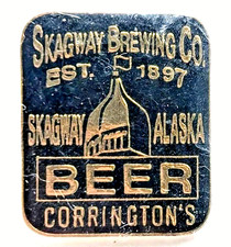 Skagway Brewing Company Alaska Est 1897 Beer Corringtons Travel Souvenir Pin VTG picture
