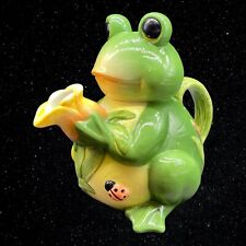 Burton & Burton Ceramic Green Frog Tulip Ladybug Teapot 8.5”T 9.5”W picture