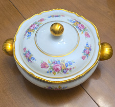 Castleton China Rose Oval Soup Tureen w/ Lid White Gold Trim Ceramic picture