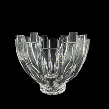 Vintage MCM Abstract Clear Crystal Glass Footed Centerpiece Bowl Mid-Century 8