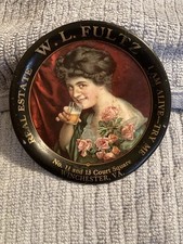 Antique Advertising Tip Tray W L FULTZ REAL ESTATE I AM ALIVE 1911 Victorian Era picture