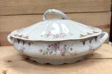 Antique Bassett Karlsbad Austria Covered Vegetable Dish/Floral Embossed/Vintage picture