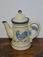 Vintage 1983 Jacaman Pottery Blue Rooster Teapot with Lid 9