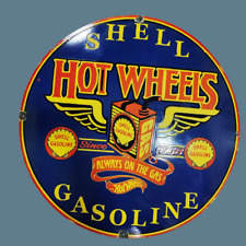 PORCELIAN SHELL HOT WHEELS ENAMEL SIGN SIZE 30X30 INCHES picture
