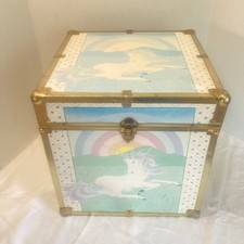 Vintage Seward Unicorn Rainbow Box Cube Trunk Chest Wood 1980s Kitsch 16